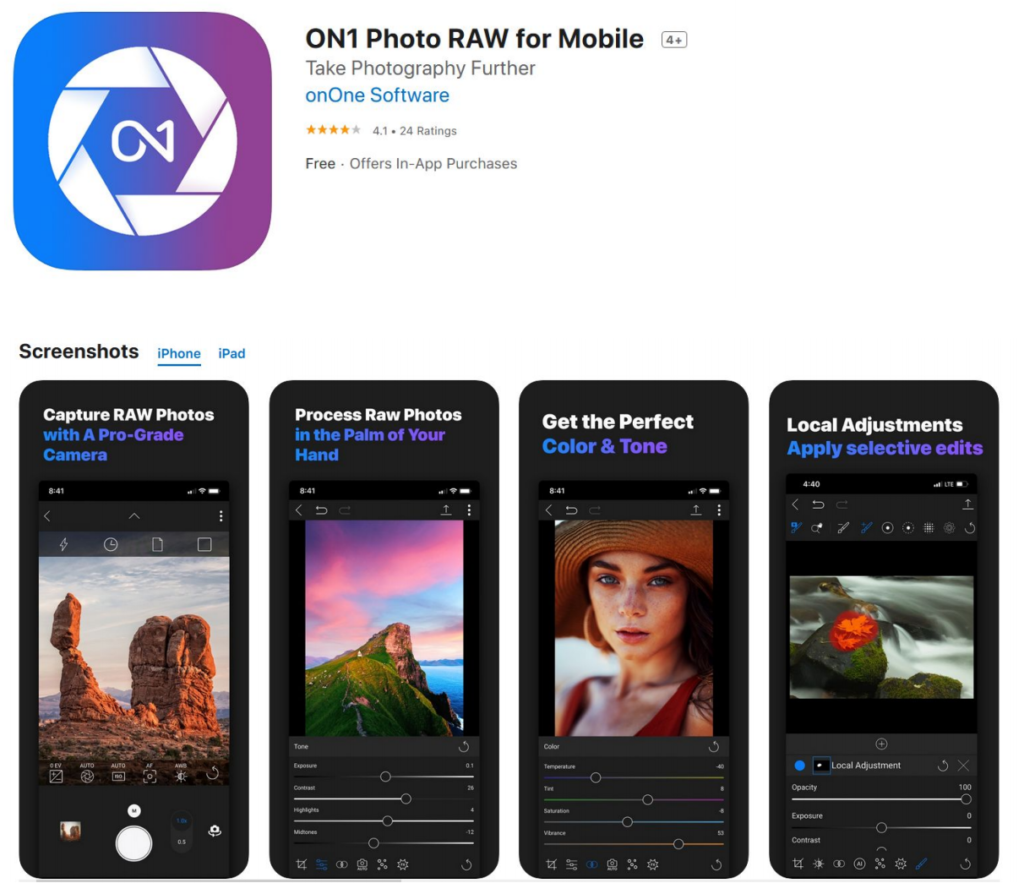 meilleures applications gratuites de retouches photos, ON1 Photo Raw for Mobile